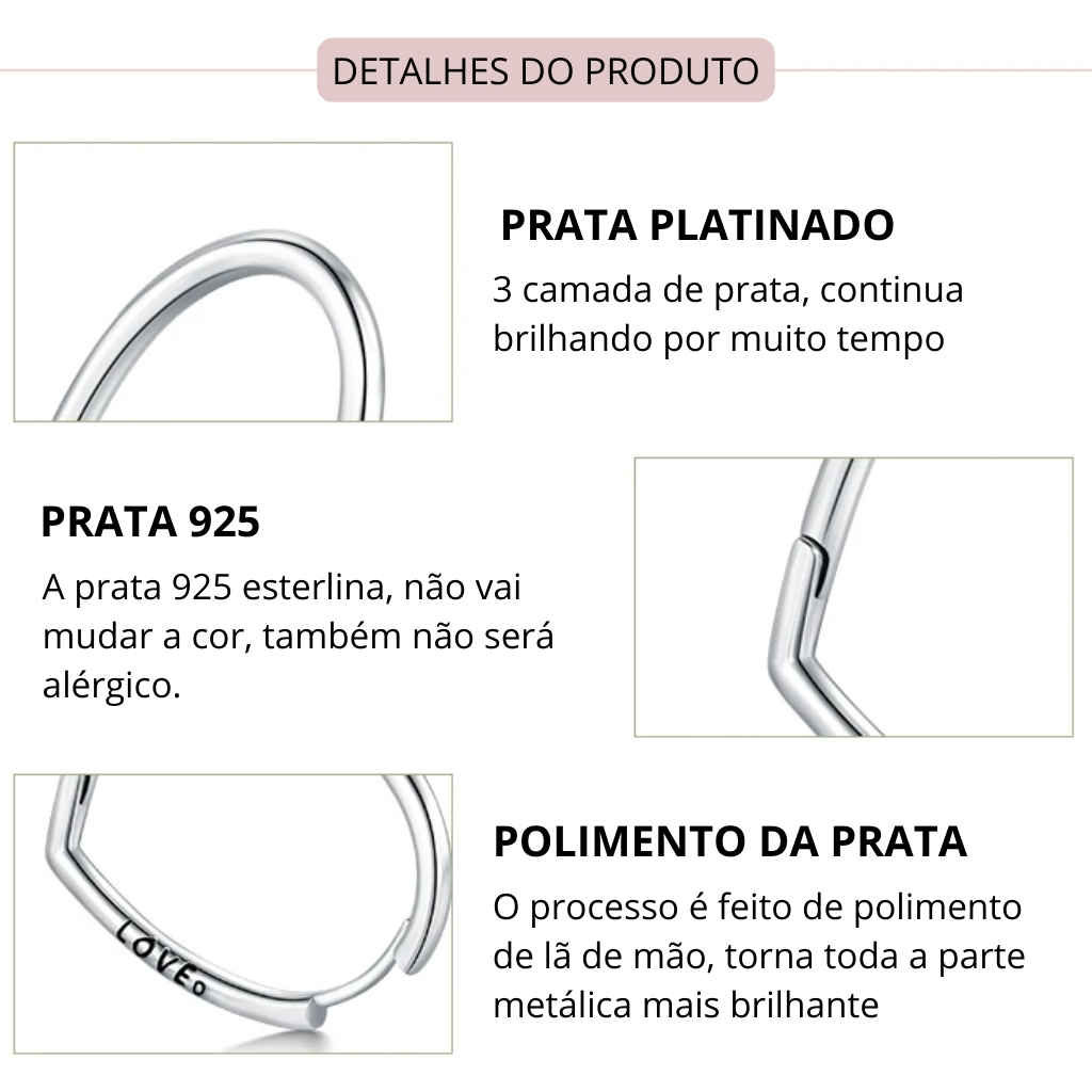 Brinco Coração Prata 925 